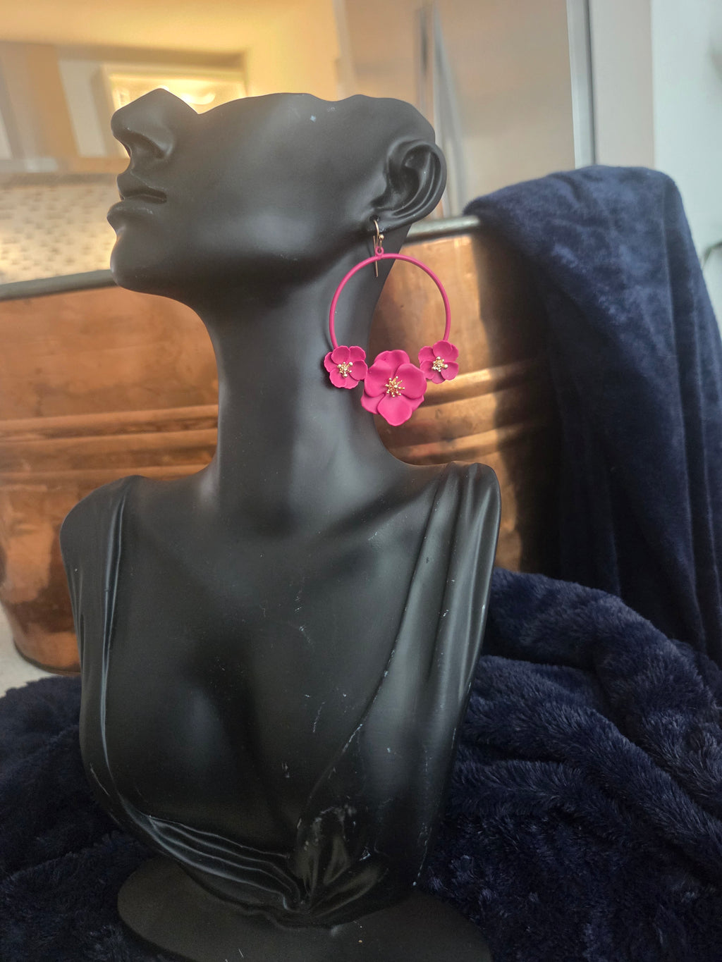 Fuschia and gold statement earrings