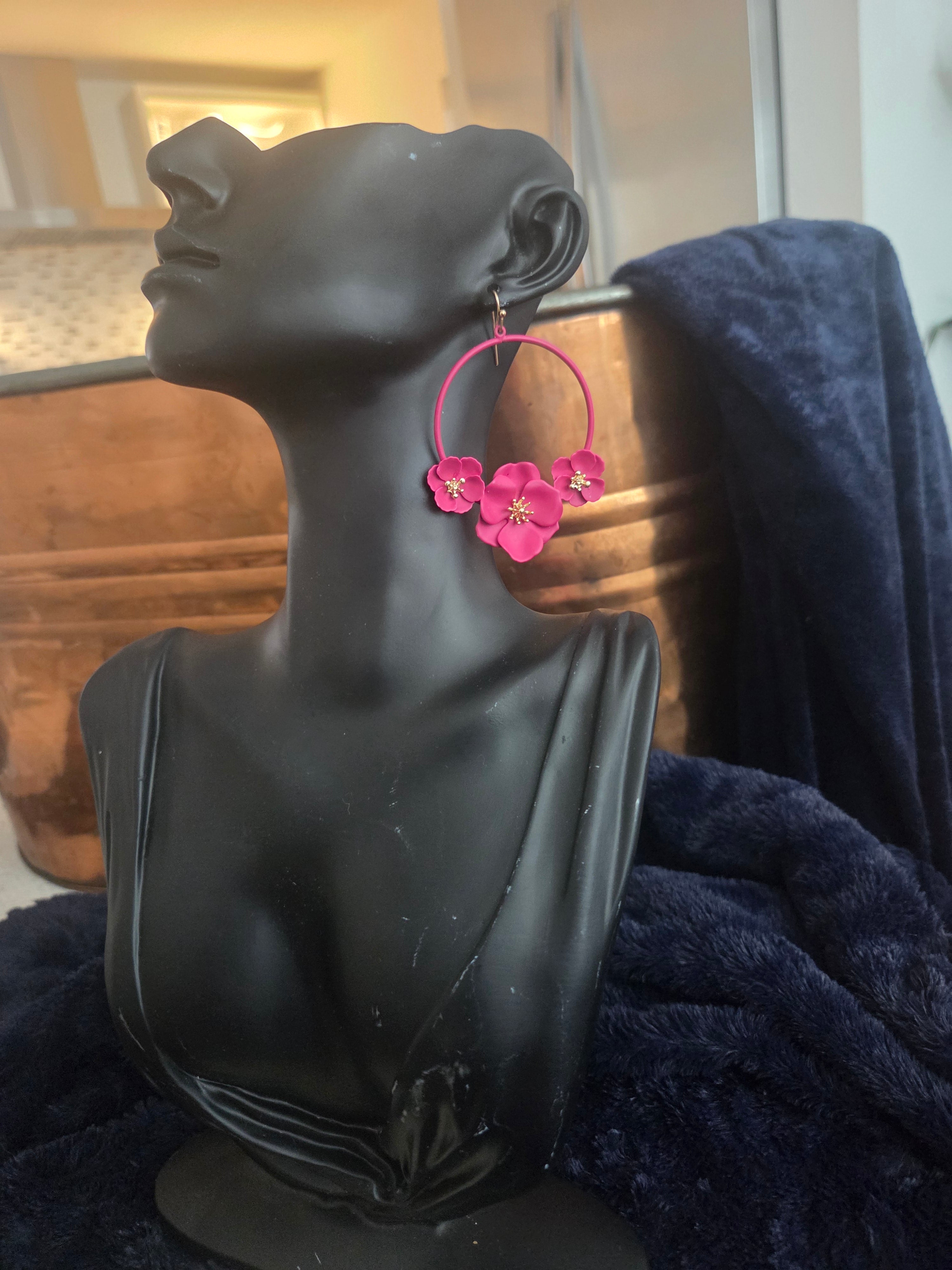 Fuschia and gold statement earrings