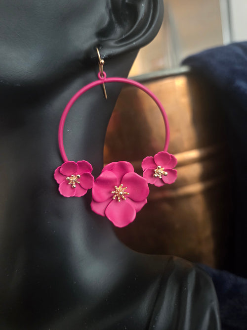 Fuschia and gold statement earrings